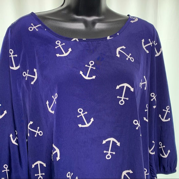 Peach Love Cream Navy Anchor Blouse - Picture 3 of 9